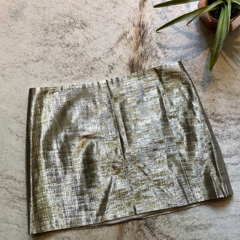Alice + Olivia Metallic Gold Myra Mini Skirt Sz 10